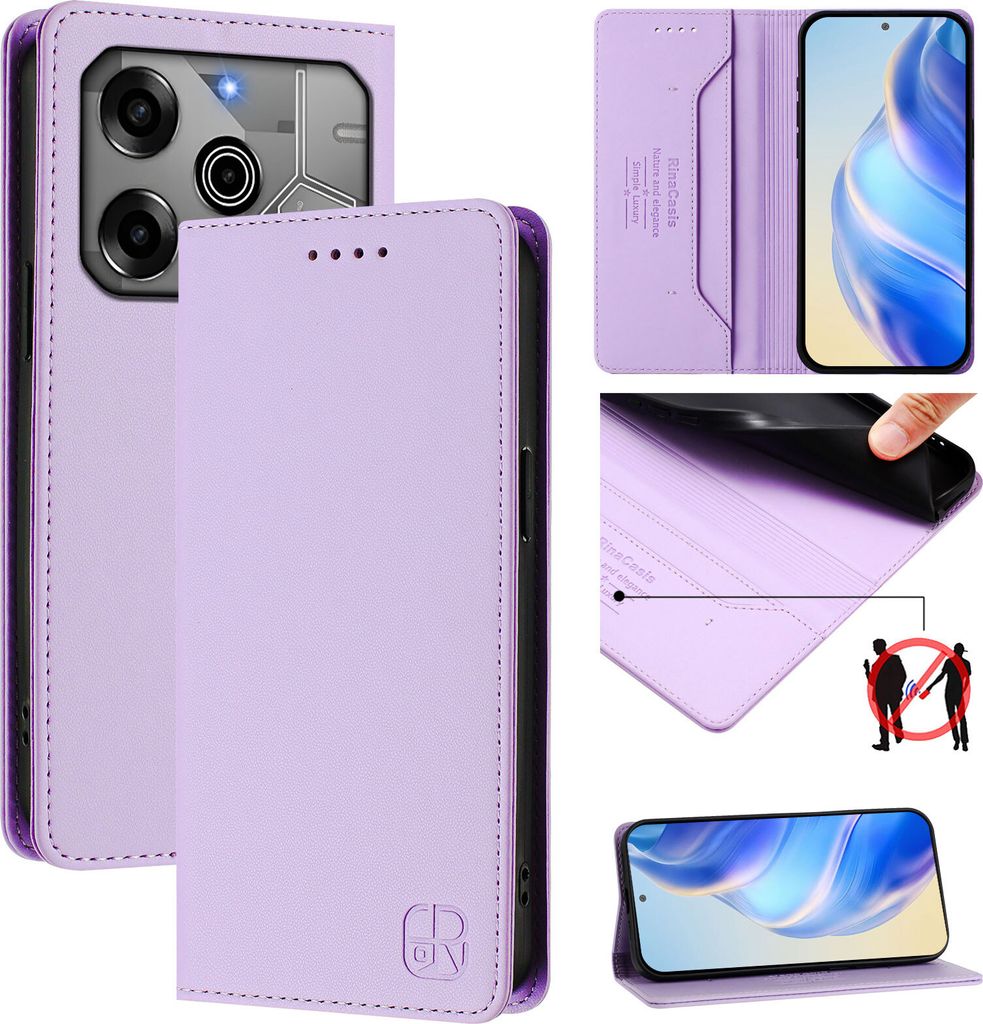 Lederhülle für Tecno Spark 6 Go/Spark Go 2020/Spark Go 2021 Hülle Flip Brieftasche Kartenfächern Ständer Schutzhülle Violett