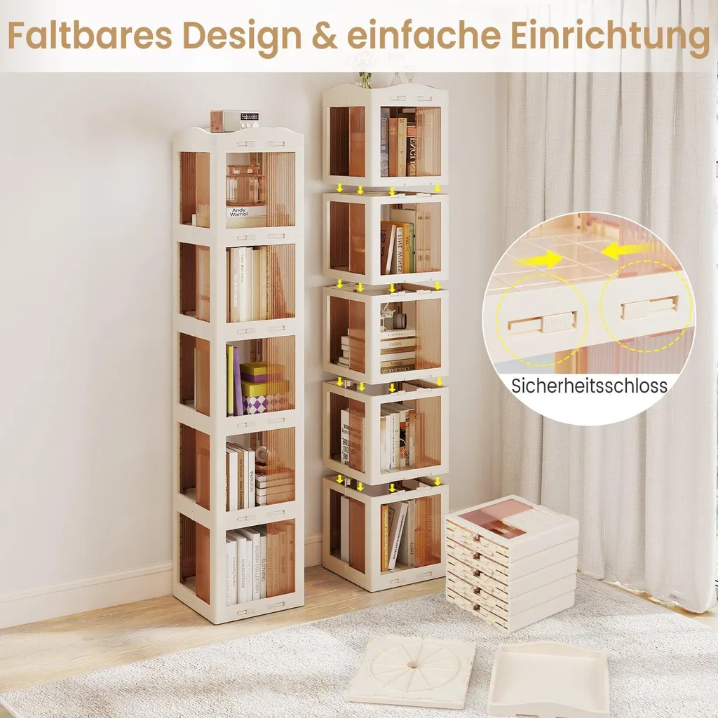 Bibliothèque pivotante à 360° pliable transparente design 174 cm - 3