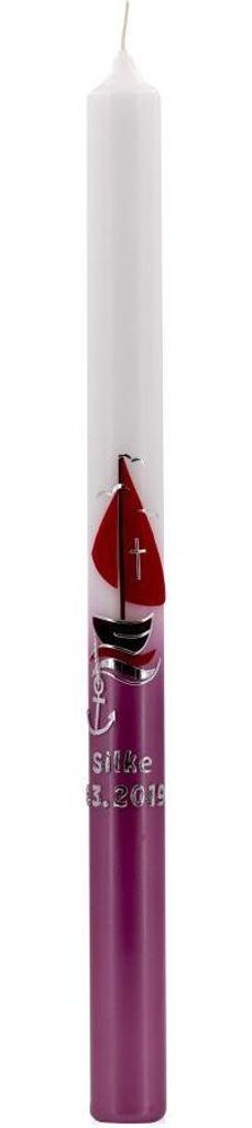 INNA-GLAS Kirchenfeier Kerze ANTHONIO, verziert, weiß-silber-pink, 41,5cm, Ø3cm - Germany - für Taufe, Kommunion, Konfirmation