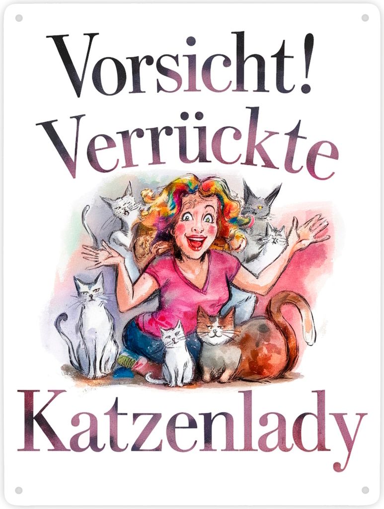 Vorsicht! Verrückte Katzenlady Metallschild XXL in 28x38 cm Produktbild 