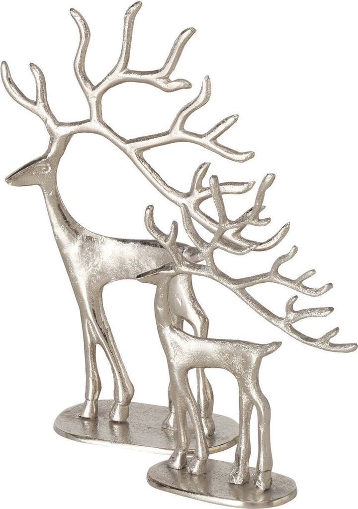 2tlg. Hirsch Figuren Set 'Trollah' aus veredeltem Aluminium Höhe 40cm & 24cm Weihnachten
