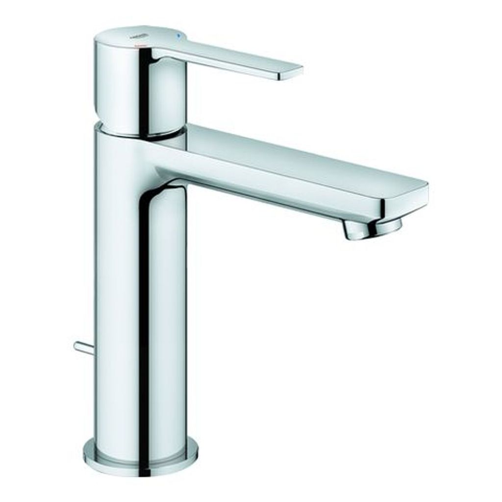 Grohe Lineare Einhand-Waschtischbatterie, S-Size, Zugstangen-Ablaufgarnitur, Ausladung 128mm, 32114001