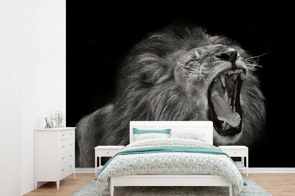 MuchoWow Fototapete für Wohnzimmer oder Schlafzimmer Wandtapete Vinyl Motivtapete Löwe - Wild - Jagd - 415x300 cm - Küche