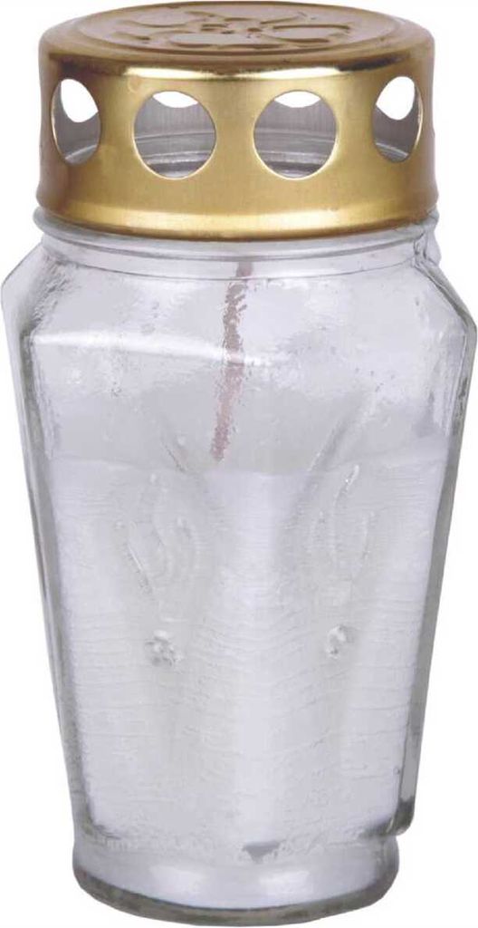 Grablicht "Eck" aus Glas (ca. 30h Brenndauer), Größe: 12,5 cm, Farbe: Weiß