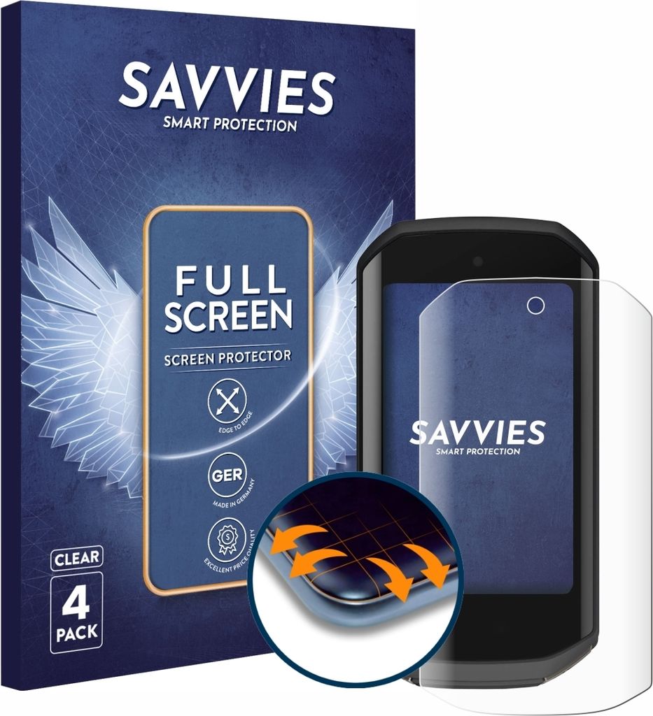 4x Savvies Fullscreen Schutzfolie für Garmin Edge 1050 Displayschutz Folie Fullcover Klar Transparent