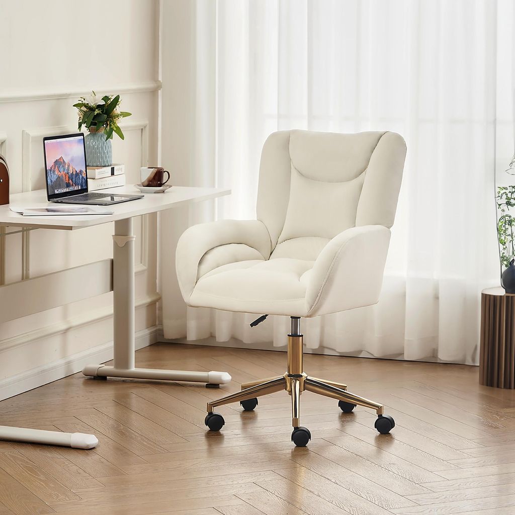 OKWISH Fauteuil de Bureau Pivotant - Velours Ivoire avec Image du produit 