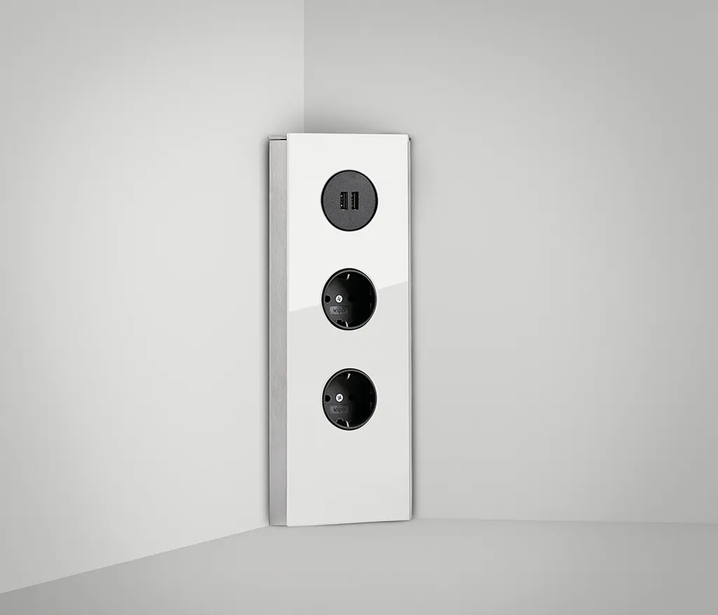 Bloc multiprise d'angle USB Mira Eck Glas verre blanc pour plan de travail - 5