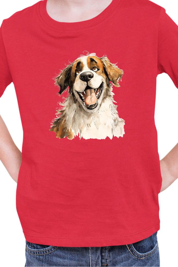 Kinder T-Shirt Funny Dogs Breeds Saint Bernard Dog Breed, 7-8 Jahr - 128 / Rot