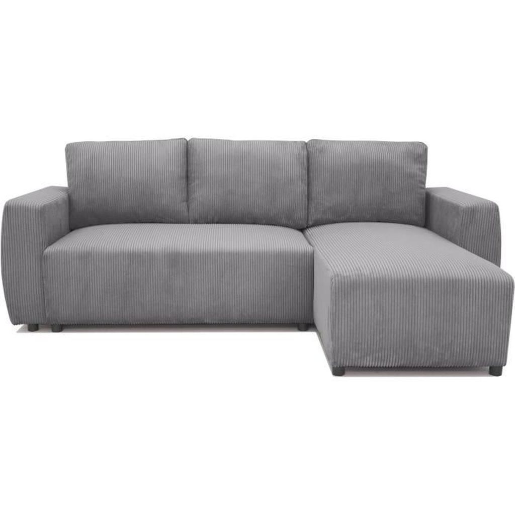 Umkehrbares, umwandelbares Ecksofa für 3 bis 4 Personen – Cord in Anthrazit – Aufbewahrungsbox – 224 x 155 x 85 cm