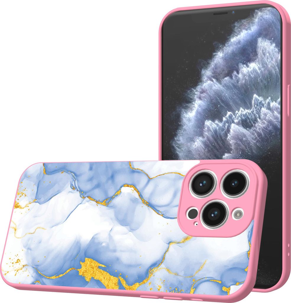 Smartphonica Handyhülle Geeignet für iPhone 11 Pro mit Hellblau Gold Marmor Print - TPU Back Cover Case Hellblau Gold Marmor Design - Rosa