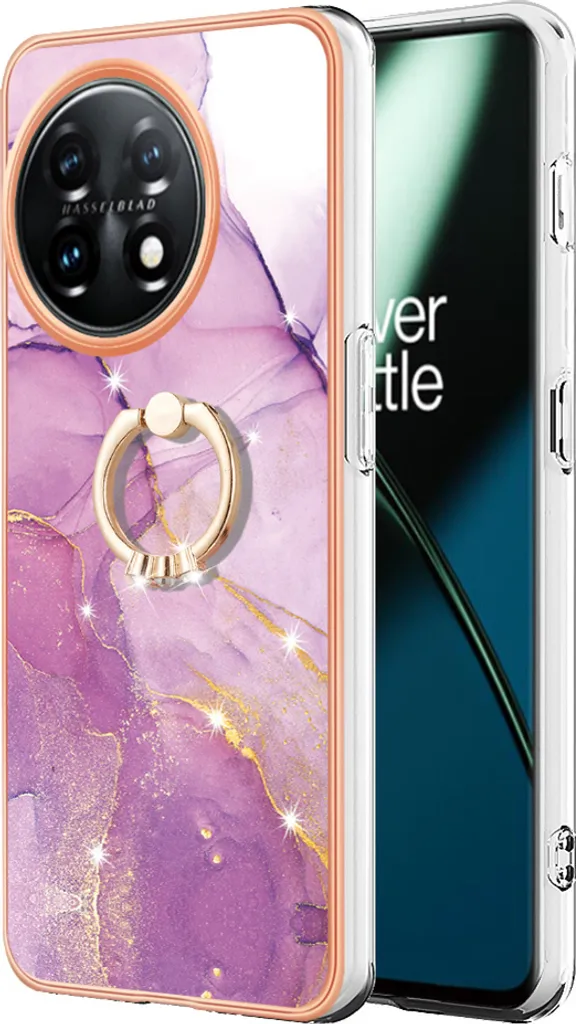 Custodia Marmo OnePlus 11 con Anello Viola | Cover TPU Antiurto Premium