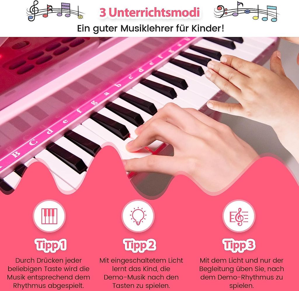 COSTWAY dětský keyboard s 37 klávesami a stoličkou, Obrázek produktu 3