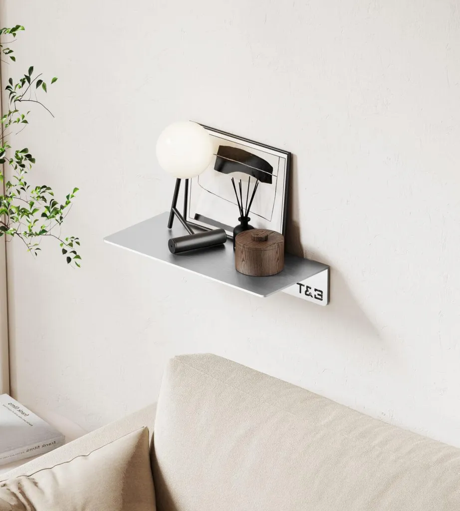 Tablette Murale Cuisine et Bain 20 cm Aluminium Brossé à Adhésif T1
