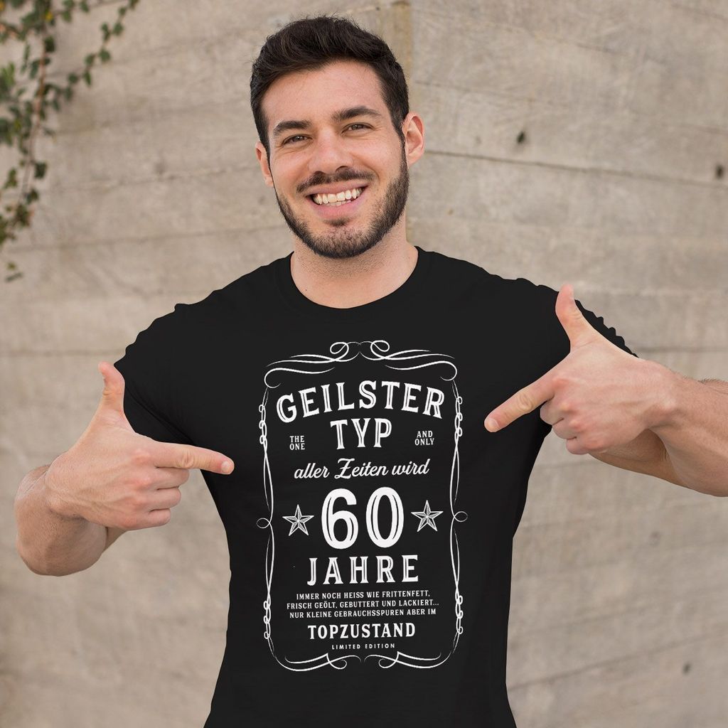 Herren T-Shirt Geburtstag Spruch lustig Geilster Typ aller Zeiten Geschenk für Männer MoonWorks 60 Jahre schwarz 4XL