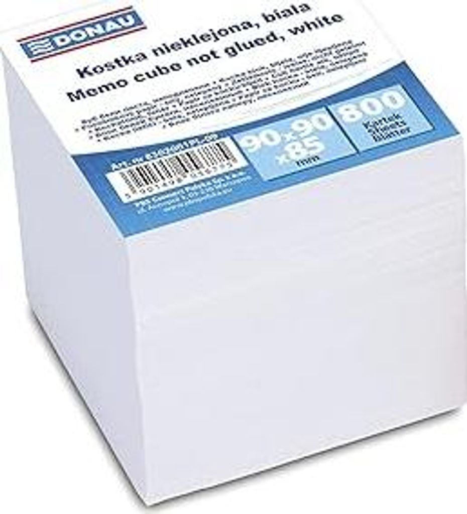 DONAU 8302001PL-09 Ökologischer Würfel Zettelbox Notizklotz Zettelklotz Nicht Verklebt, 800 Blätter, 90x90x85mm, Farbe: Weiß, für Büro / Schule