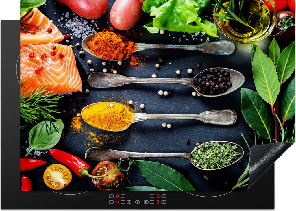KitchenYeah Herdabdeckplatte Kräuter - Löffel - Küche - Gewürze , 75x52cm, Küche Deko, Glaskeramikkochfeld Herdabdeckung, Abdeckplatte fùr ...