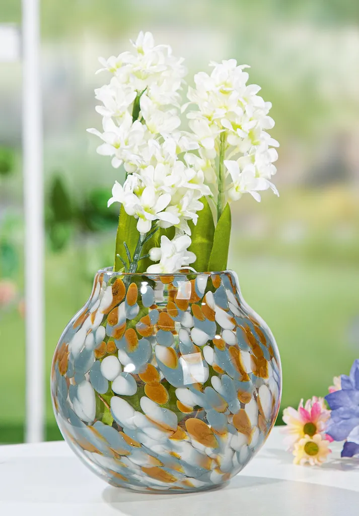 Vase design Joyce en verre soufflé moucheté 13cm - Bleu et Marron