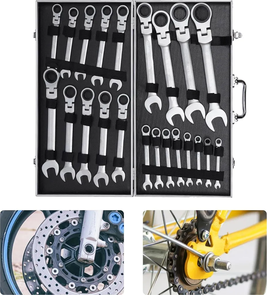 Clés à cliquet haute précision 72 dents tête réglable acier 22 pces