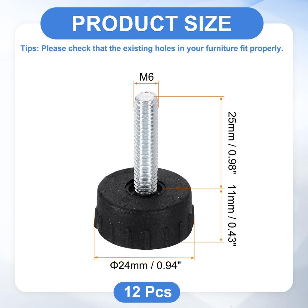12 Stš¹ck M6 M?belfš¹?e Verstellbar, 24x25 mm Nivellierfš¹?e Verstellschraube Stellfš¹?e, Schraubbare M?belgleiter fš¹r Tischbeine Schran...