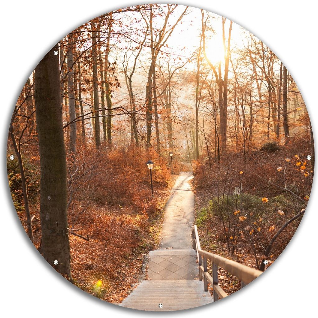 Wallario rundes Outdoor-Poster für Garten oder Balkon, Motiv Weg in den Sonnenuntergang, 60 cm Durchmesser