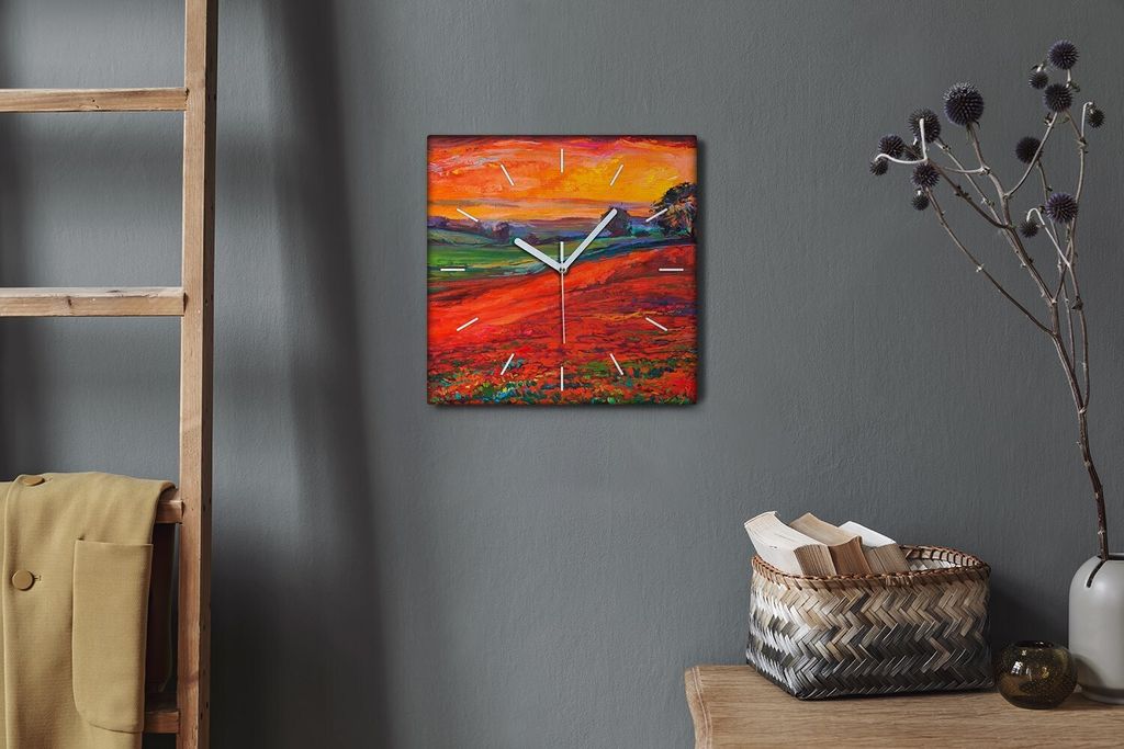 Coloray Hodiny Unikátní 30x30 cm Tiché hodiny Pro obývací pokoj a kuchyň Nástěnné hodiny Plátno Bílé ručičky hodin - Květiny strom o...