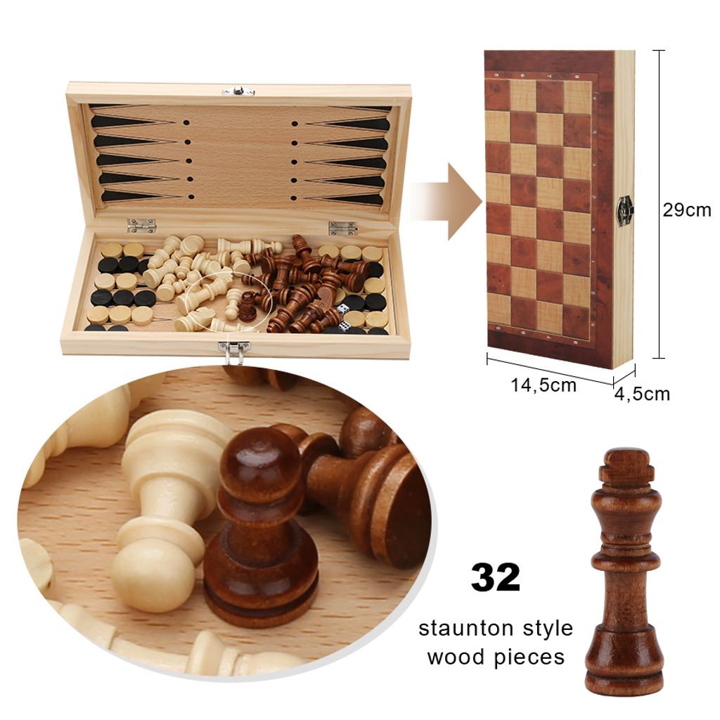 Schachspiel Geschenk Schach Sehr schönes Holz 3 in1 klappbares 29*29CM 