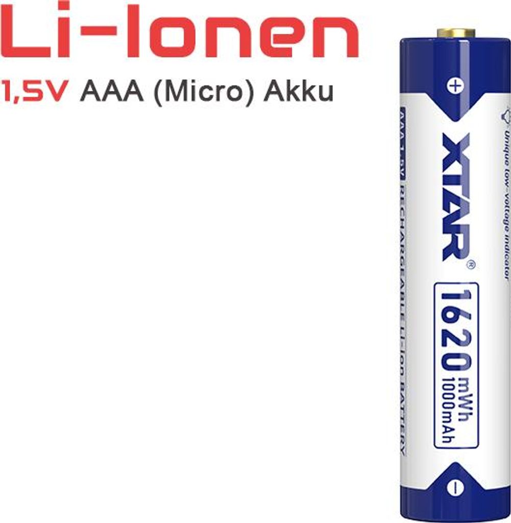 1 Stk. Xtar AAA 1,5V 1620mWh (ca. 1000mAh) (Micro, LR03) Produktbild 