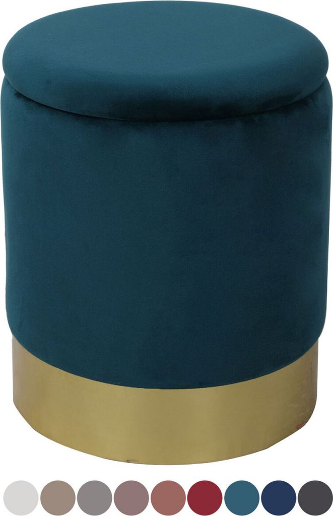 Soma Samthocker Sitzhocker Samt Pouf Sitzpouf Velour Hocker Hochwertig mit Stauraum u. Deckel Ø 31 H 38 c (BxHxL) 31 x 38 x 31 cm smaragd