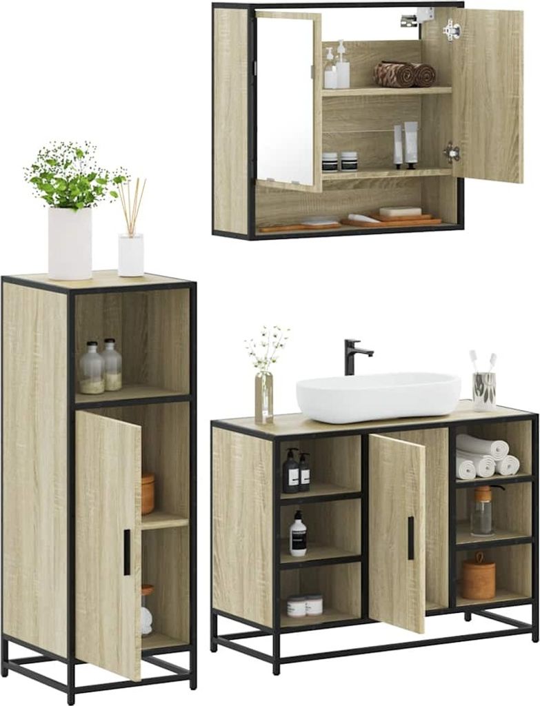 Maison Exclusive - 3-tlg. Badmöbel-Set Sonoma-Eiche Holzwerkstoff