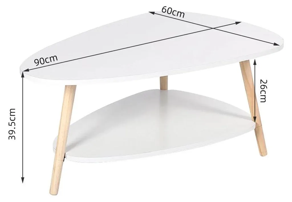 Table basse triangulaire blanche en bois avec rangement style moderne