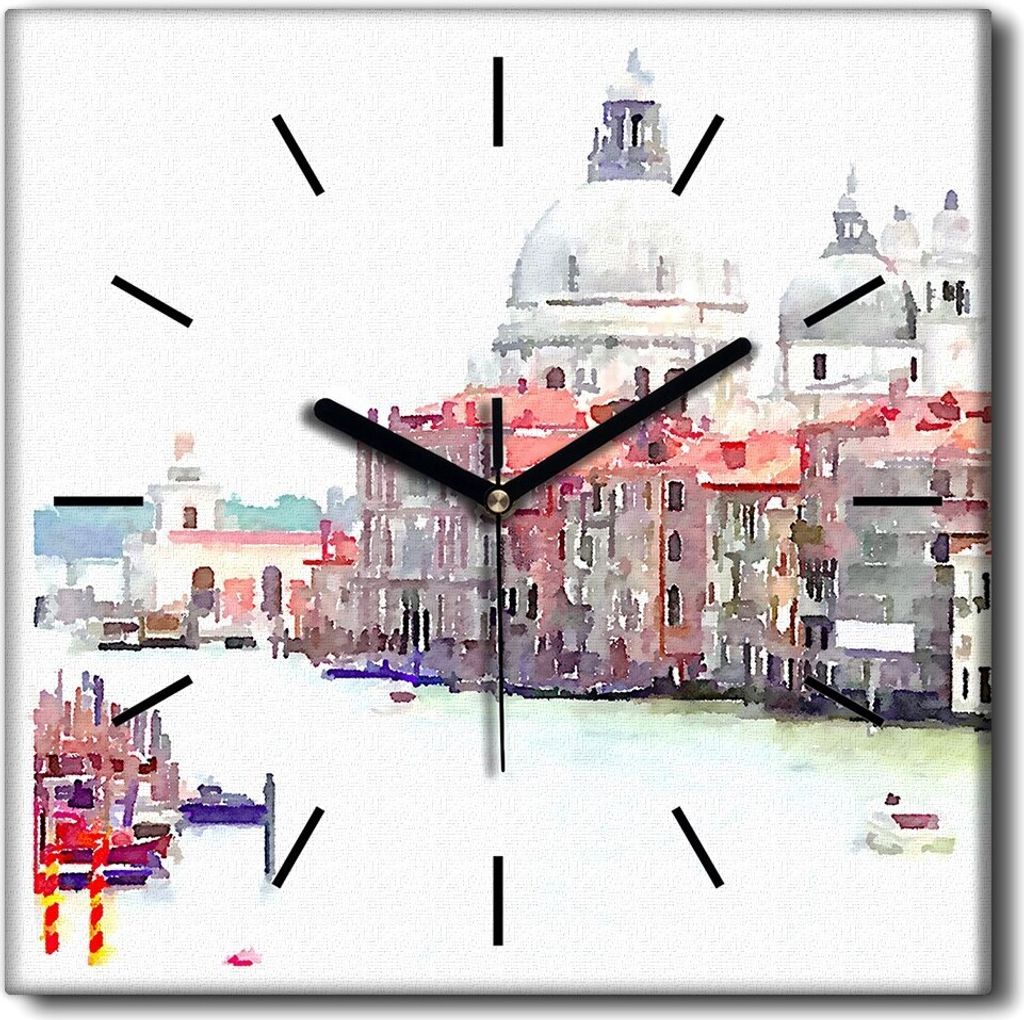 Coloray Uhr auf Leinwand 30x30 cm Wand Uhr Dekoration Wohnzimmer Segeltuch schwarze Hände -Venedig-Architektur.