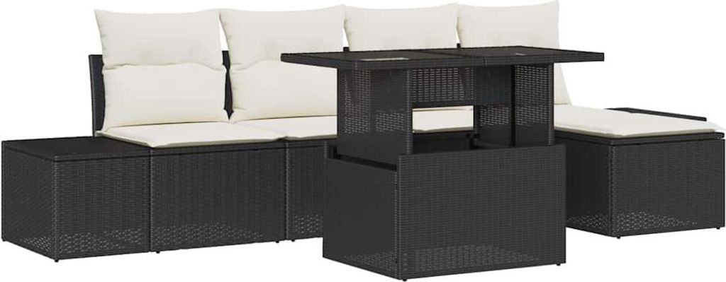 "2026 MODERNE" Garten-Sofa-Set mit Speicher 6er Set,multifunktional& Moderne - Schwarz Poly Rattan - Gartenmöbelset CC1998849