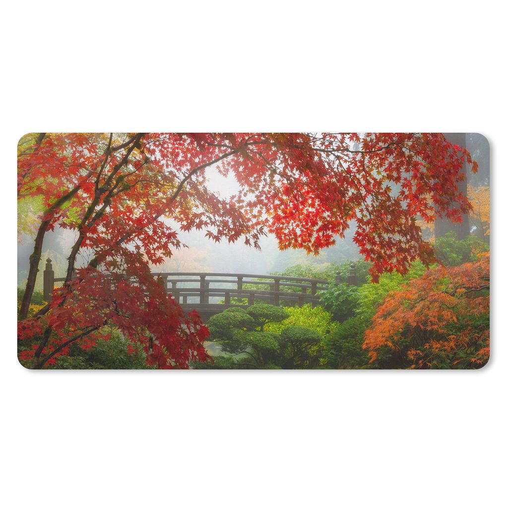 MuchoWow Mauspad Mousepad Japanischer Ahorn - Bäume - Brücke - Natur - Japanisch 60x30 cm - Mousepads - Maus Mat - Pad - Mausunterlage - Nachha...