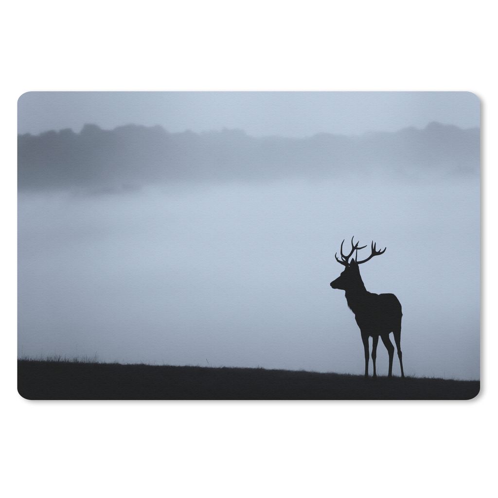 MuchoWow Schreibtischunterlage Hirsch - Nebel - Silhouette 60x40 cm - XXL Mauspad - Großes Mauspad