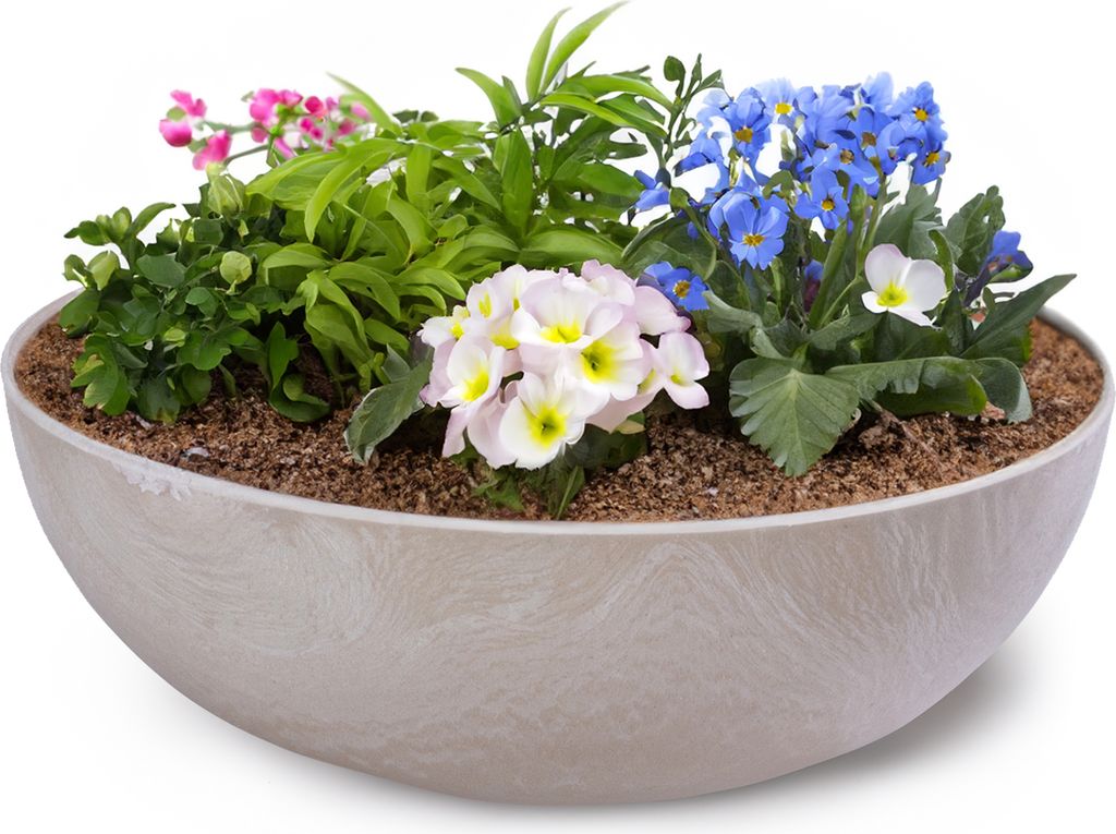 Runde bauchige 25 cm Pflanzschale für draussen, sand marmoriert