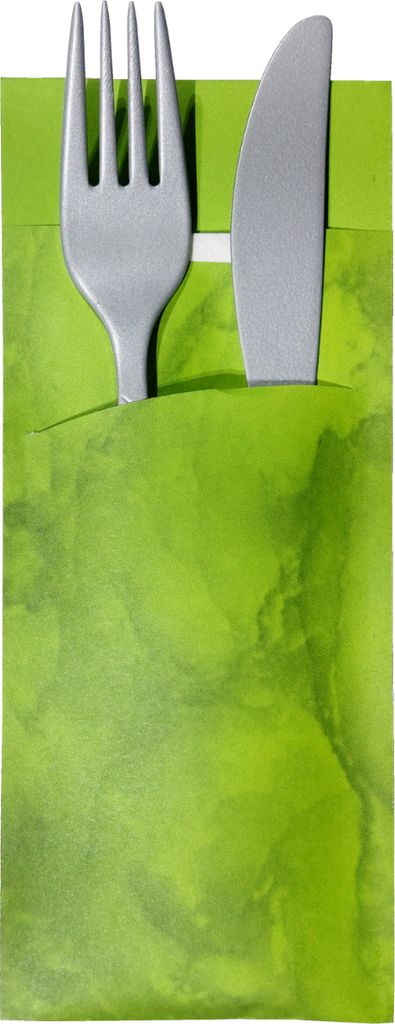 520 Bestecktaschen mit Serviette apfel-grün marmoriert 20 Produktbild 