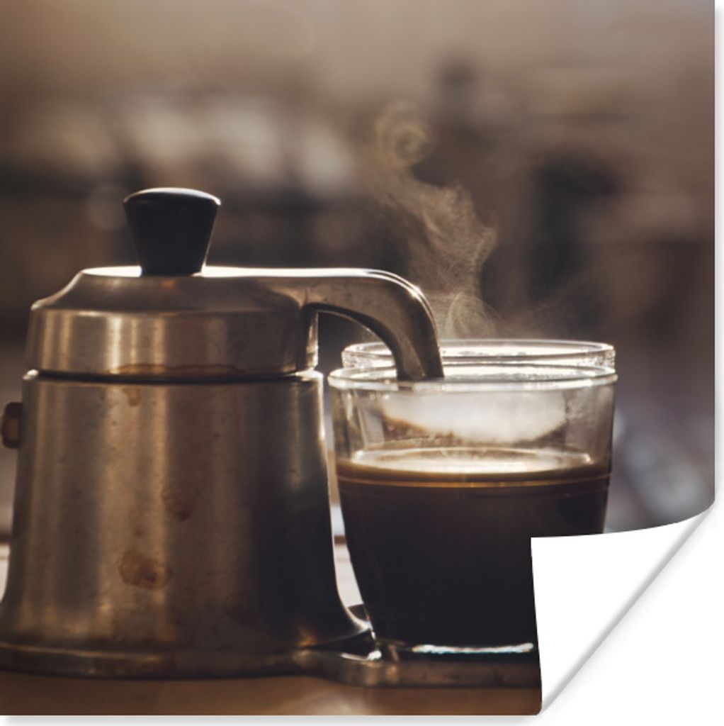MuchoWow Poster Eine kleine Kaffeekanne mit zwei Tassen Kaffee 100x100 cm - Babyzimmer