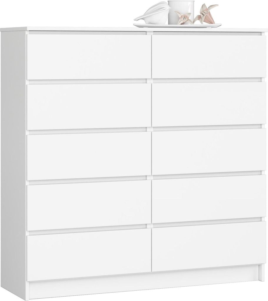 Komoda bílá 120 cm široká s 10 zásuvkami, do ložnice a Obrázek produktu 
