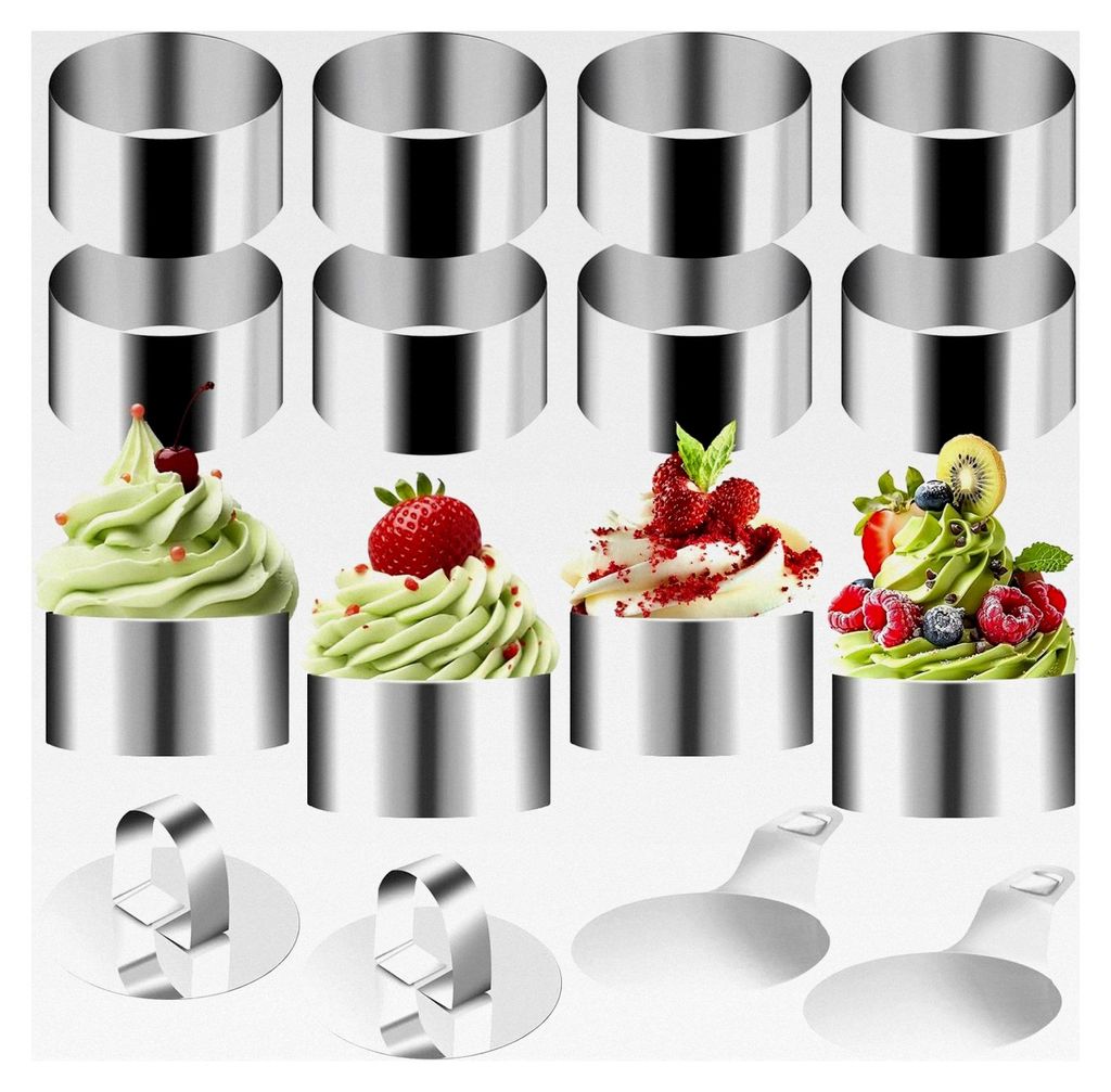 12 Edelstahl-Dessertringe, Servierringe 8 cm, Wiederverwendbare Speiseringe für Mousse, Kuchen, Desserts