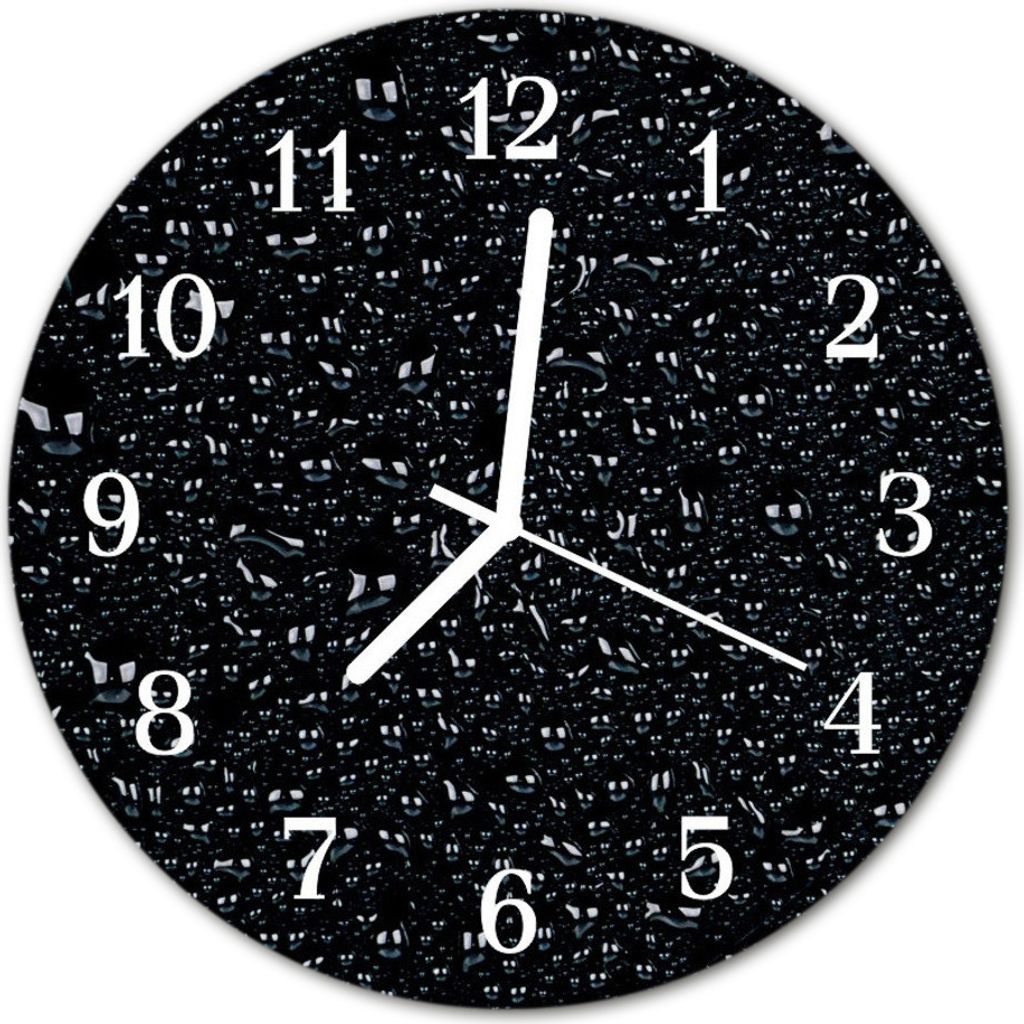 Glasuhr Wanduhr Küchenuhr Echt-Glas 30fi cm Wasser Tropfen schwarz