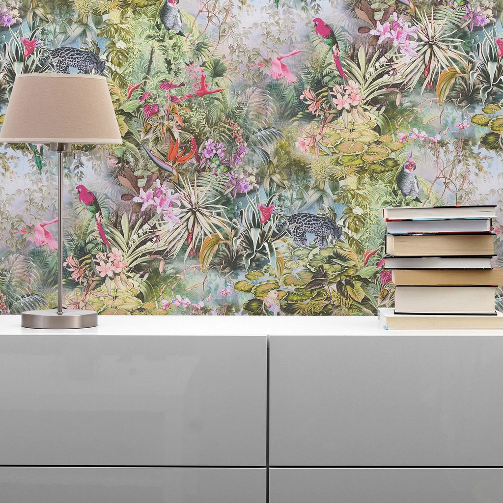 TADESSI Tapete Dschungel Camilla M1-No.795 Vliestapete Grün Rosa Blumenoptik Natur Wohnzimmer Schlafzimmer Küche