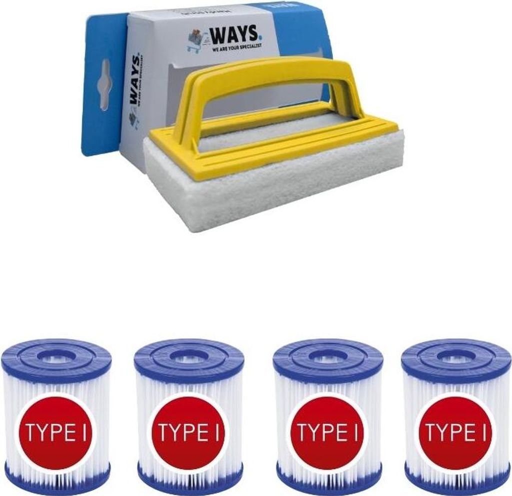 Bestway - Typ I Filter geeignet für Filterpumpe 58381 - 4 Stück & WAYS Scheuerbürste