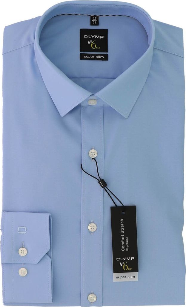 OLYMP No. 6 Six super slim Hemd 41 L Langarm Comfort Stretch hellblau