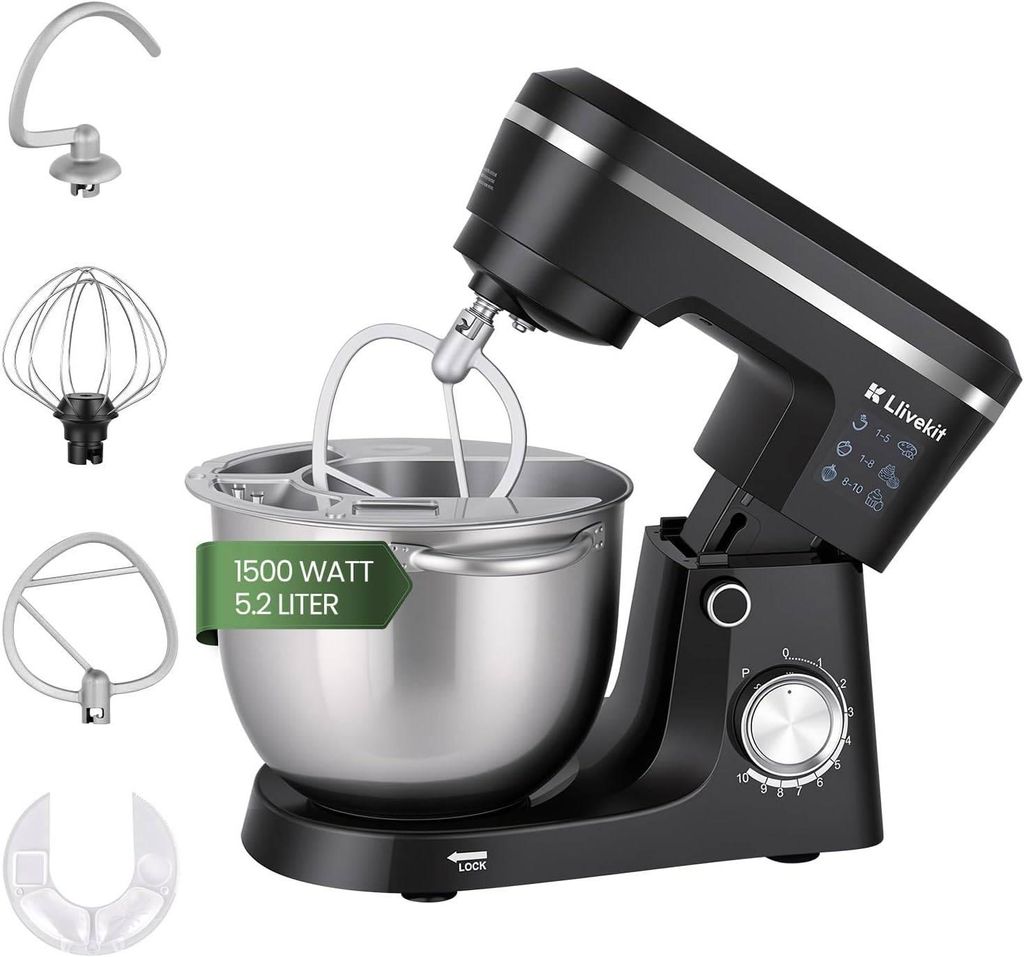 LLIVEKIT 1500W Küchenmaschine, 5,2L Edelstahl-Rührschüssel, Produktbild 