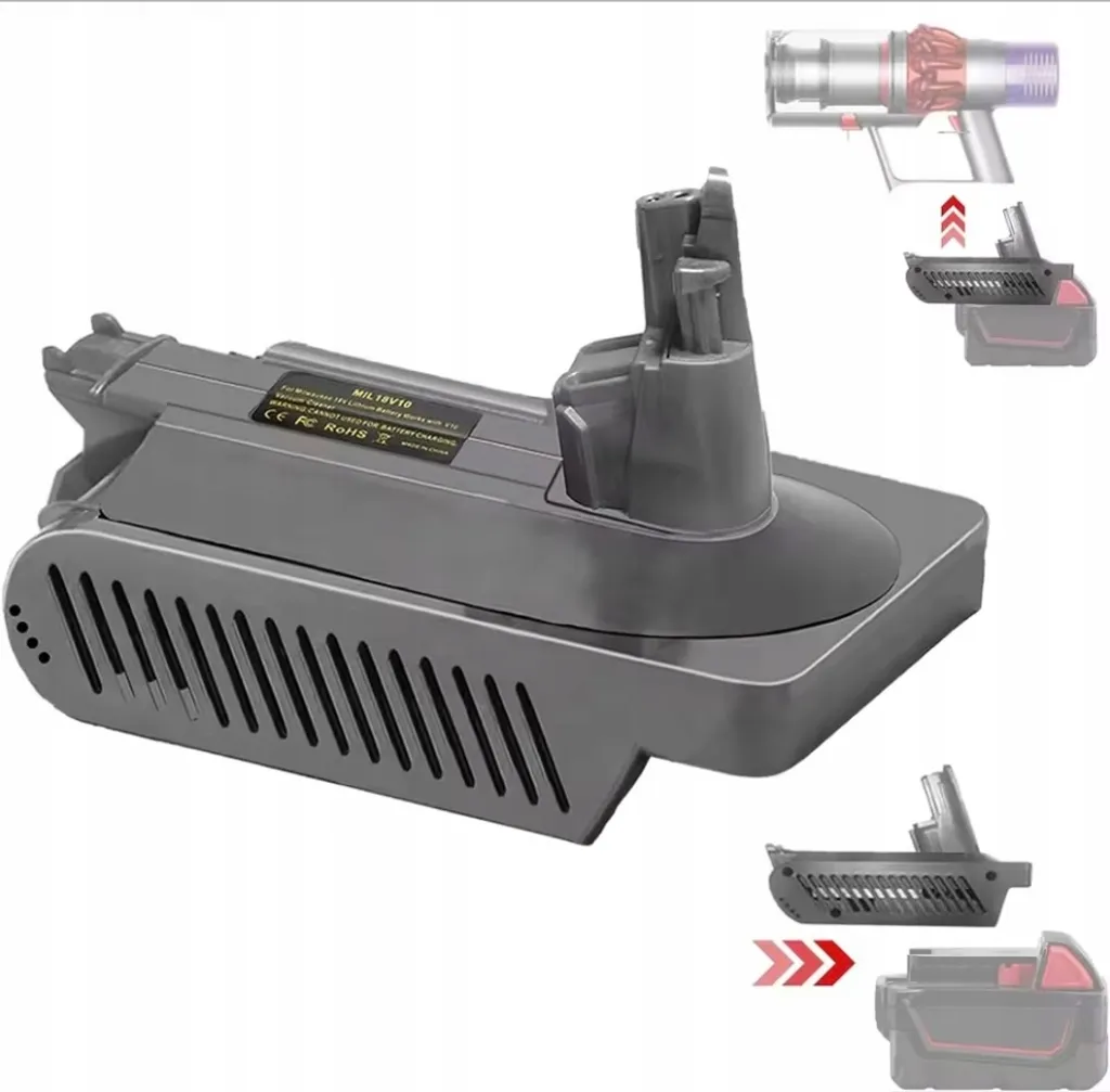 Batterie Dyson V10 HS ? Solution Adaptateur Milwaukee 18V en ABS Noir