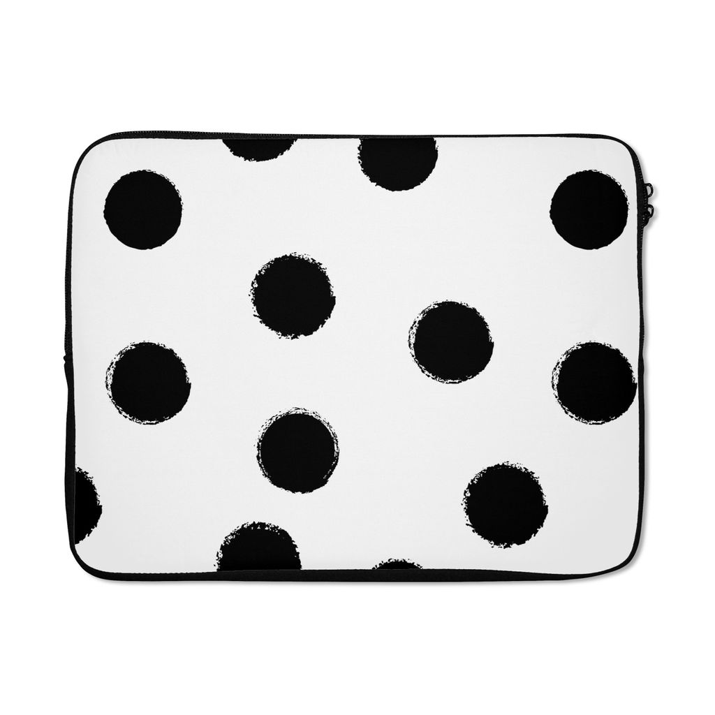 MuchoWow Laptop Hülle 17 Zoll Laptoptasche Polka dots - Muster - Schwarz und weiß - Zipper - Schutzabdeckung