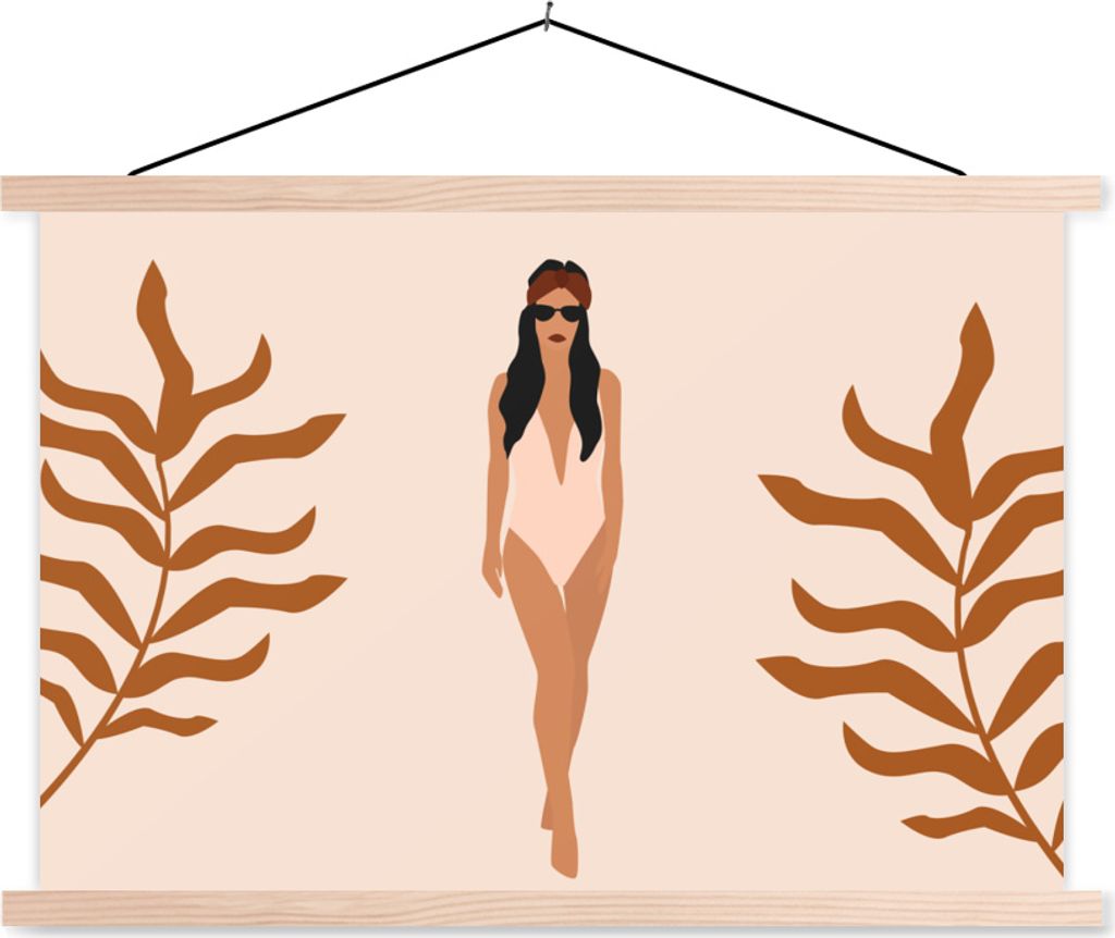 MuchoWow Textilposter Sommer - Badeanzug - Pastell 120x80 cm mit holzfarbenen Rahmen - Aufhängeset