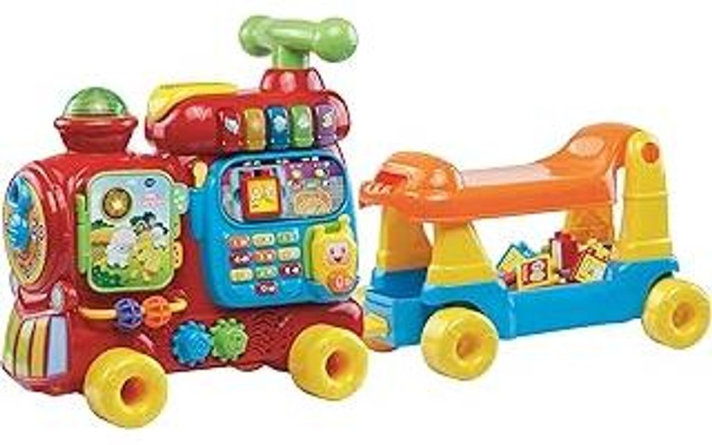 VTech Baby ABC-Eisenbahn – Rutschfahrzeug, Zieh- oder Laufwagen und Spielboard mit Zahlen, Buchstaben, Farben, Tieren und Musik – Für Kinder v...