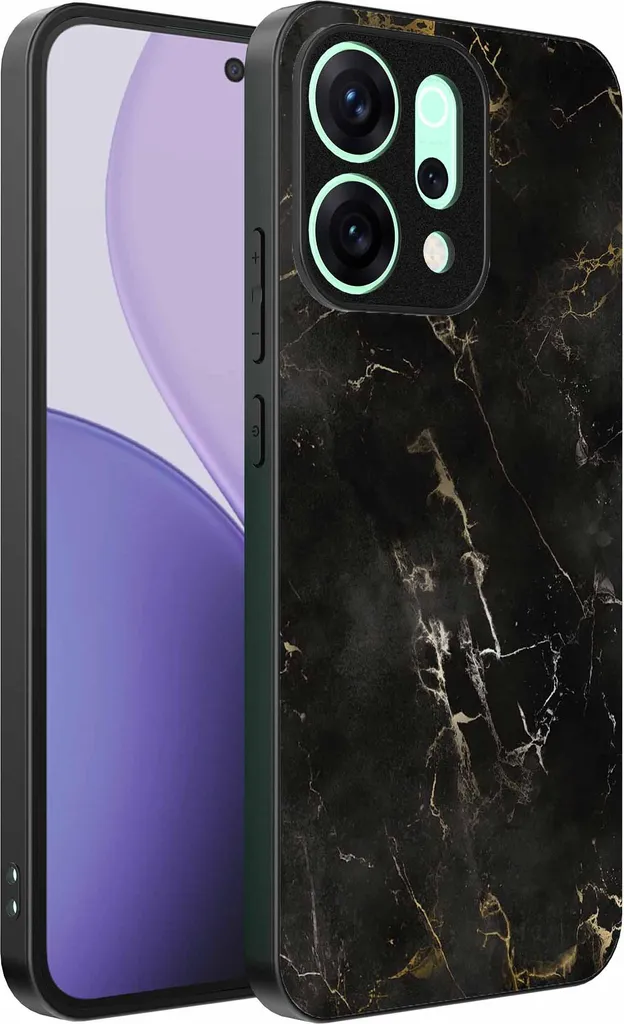 Adatto per Oppo Reno 14 Pro Custodia per telefono con stampa in marmo - Custodia posteriore in TPU con design in marmo nero - Nero - Smartphonica