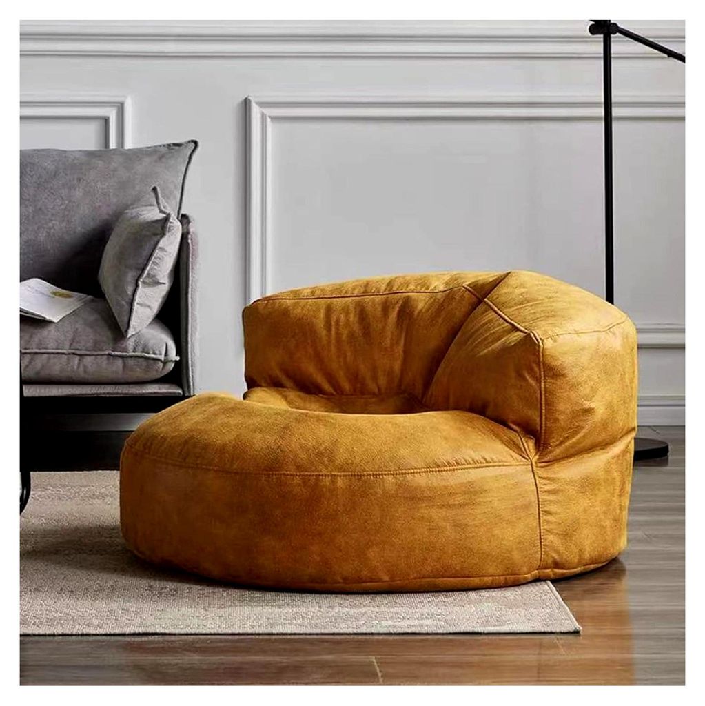 Sitzsack-Bezug aus WildKunstleder, Pouf-Stuhl ohne Füllung, Liegecouch für Schlafzimmer, Wohnzimmer und Garten, Gelb - 100 cm